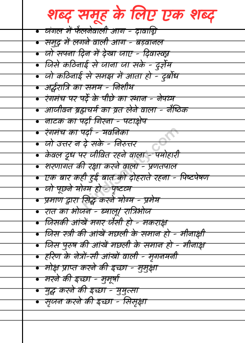 Shabd Samuh ke liye Ek Shabd